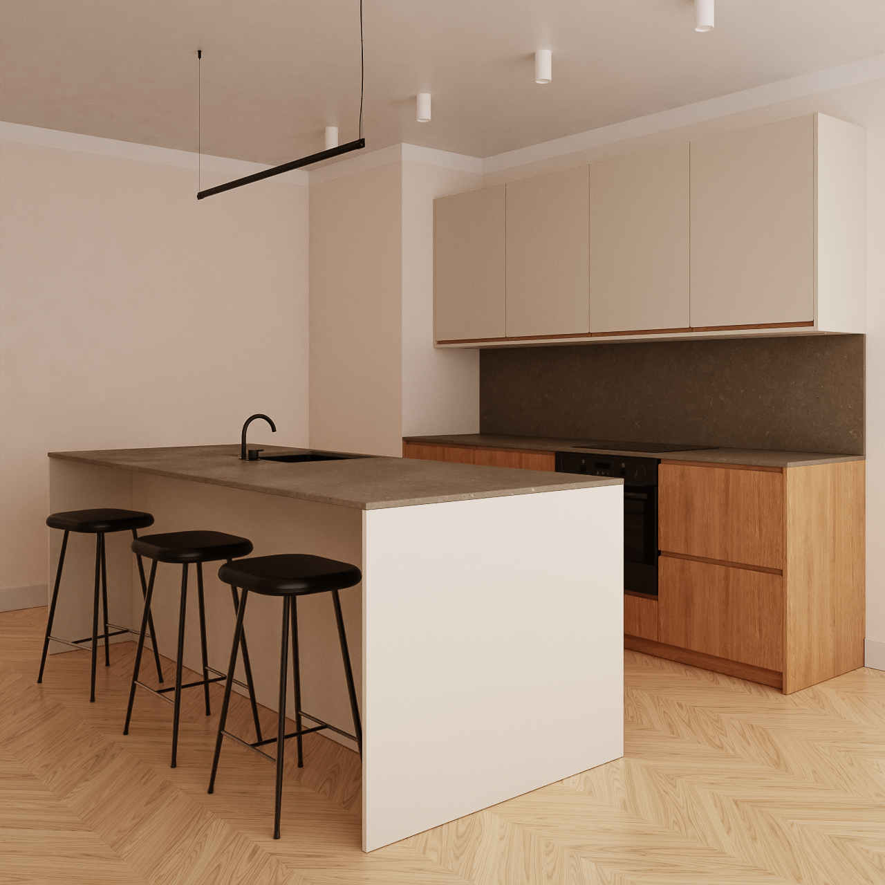 3D visualisation of a kitchen with island